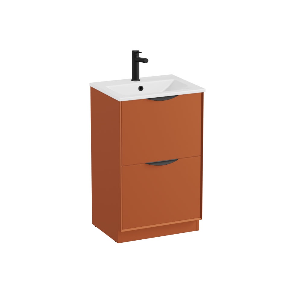Vado Safari Smooth 500mm Terracotta Floor Mounted Vanity Unit & Ceramic Basin